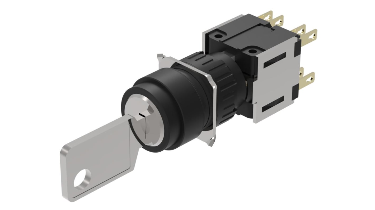 IP65 Key Switch, 2 NC / 2 NO, 5A 3-Way