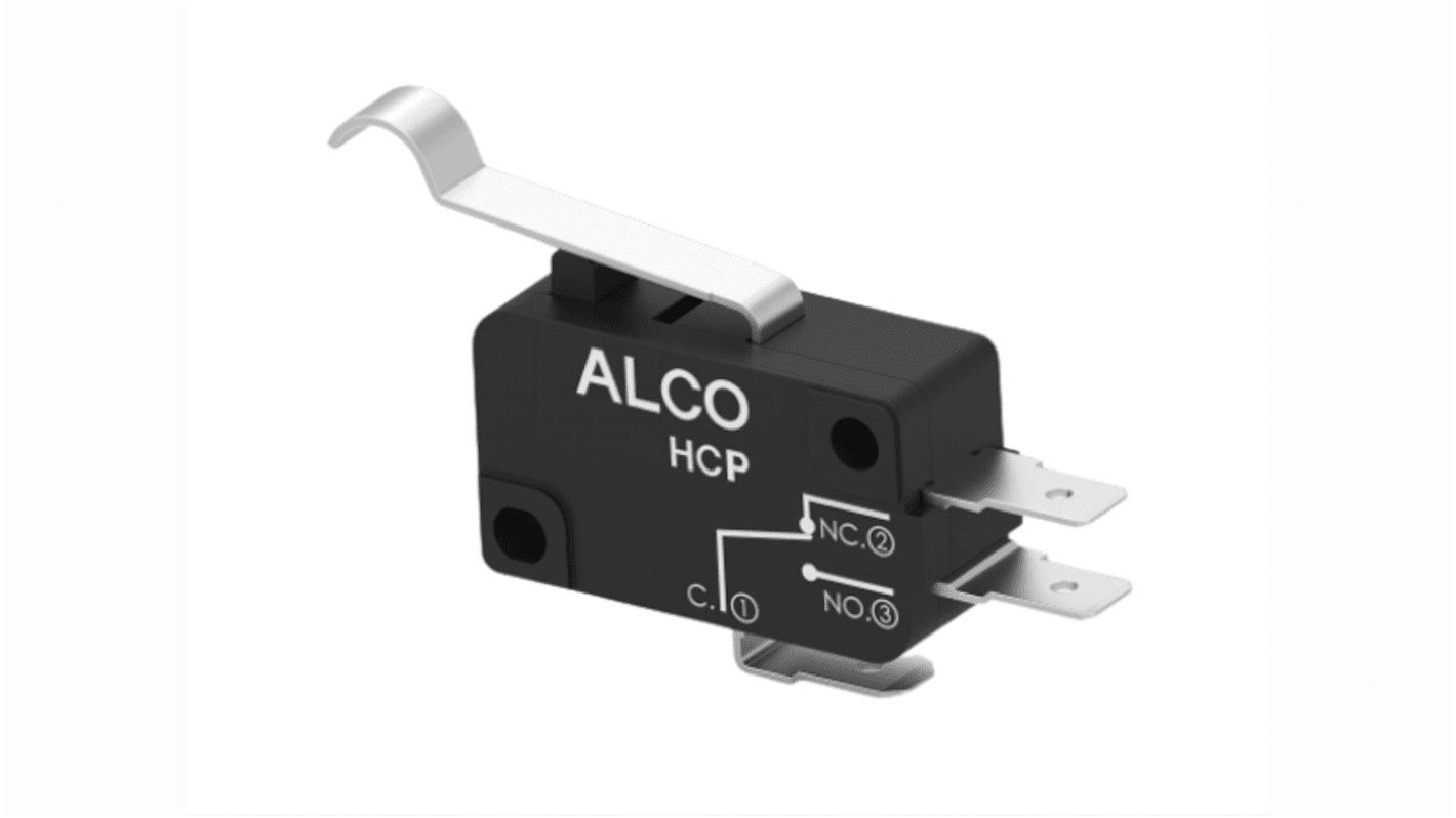 TE Connectivity Simulated Roller Lever Snap Action Micro Switch, Quick Connect Terminal, 10A, SPDT