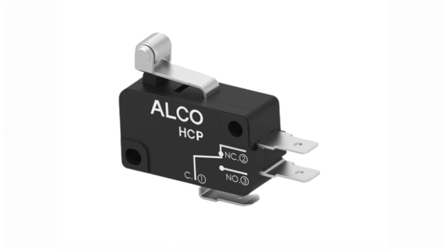 TE Connectivity Short Roller Lever Snap Action Micro Switch, Quick Connect Terminal, 10A, SPDT