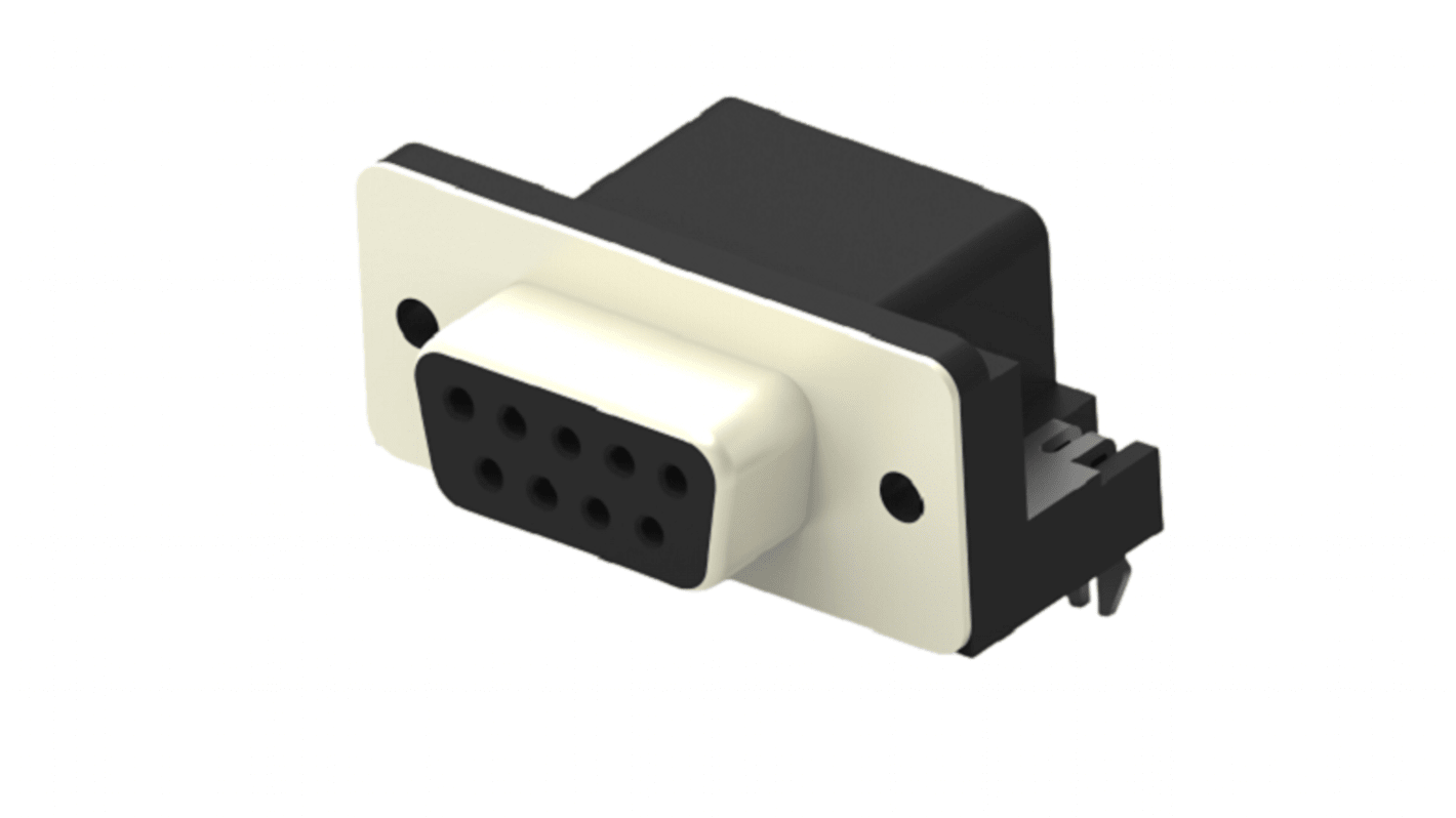 TE Connectivity 2301844 9 Way Right Angle Board Mount PCB D-sub Connector Receptacle, 2.77mm Pitch, with Boardlock