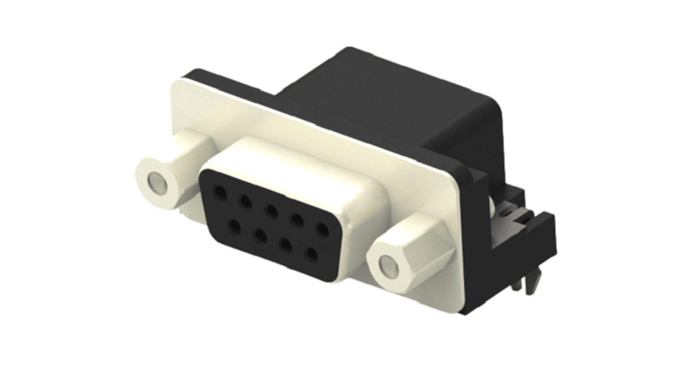 TE Connectivity 2301844 9 Way Right Angle Board Mount PCB D-sub Connector Receptacle, 2.77mm Pitch, with Boardlock