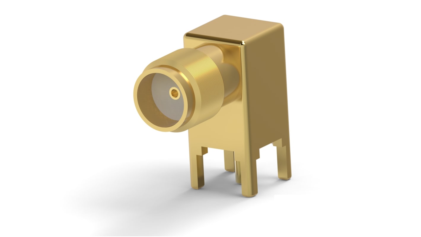 TE Connectivity 5-1814400 Series Socket Board Mount Coaxial PCB Connector, Solder, Through Hole Termination, Right
