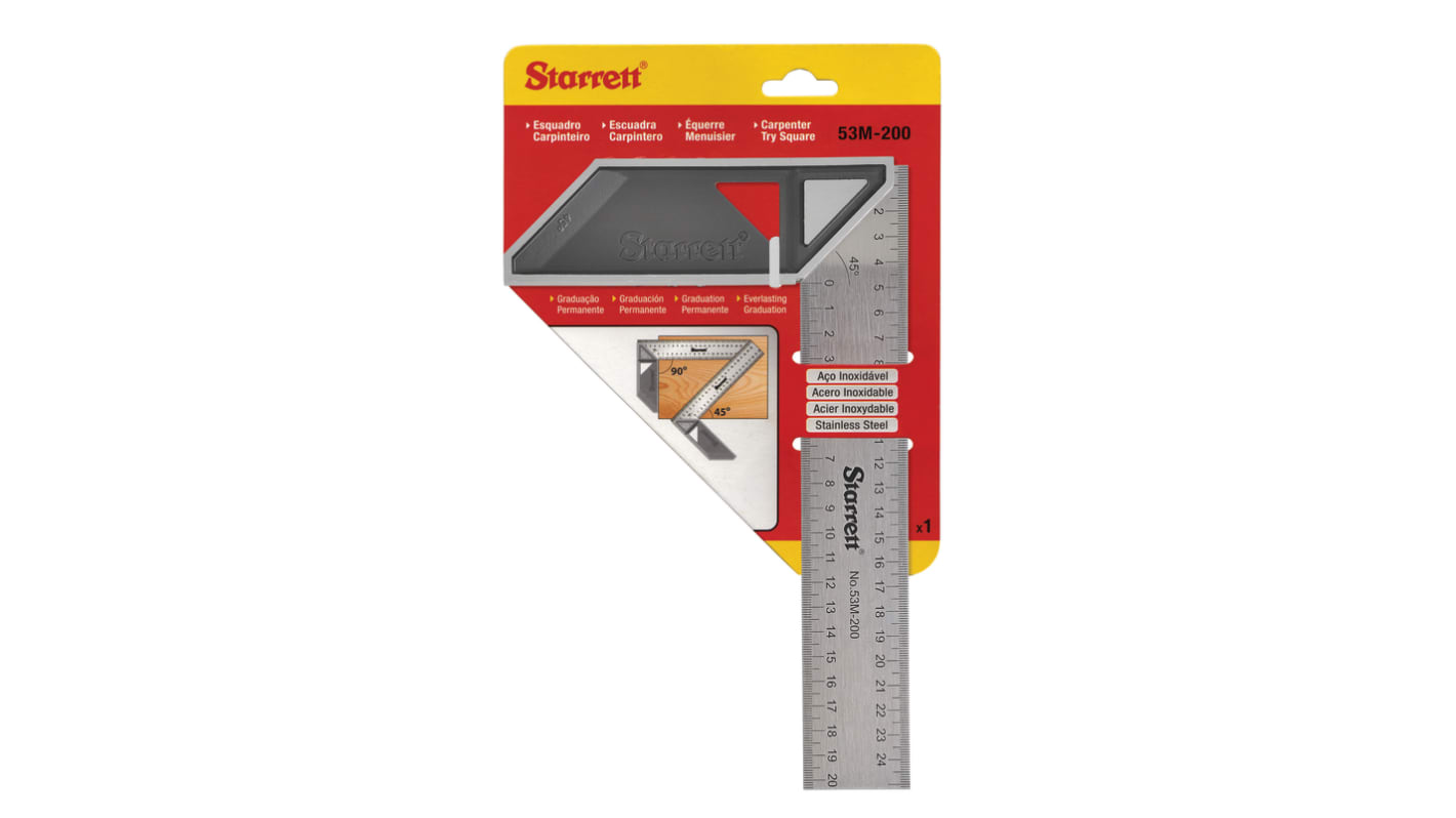 Equerre de menuisier Starrett 200 mm, Impérial, Métrique