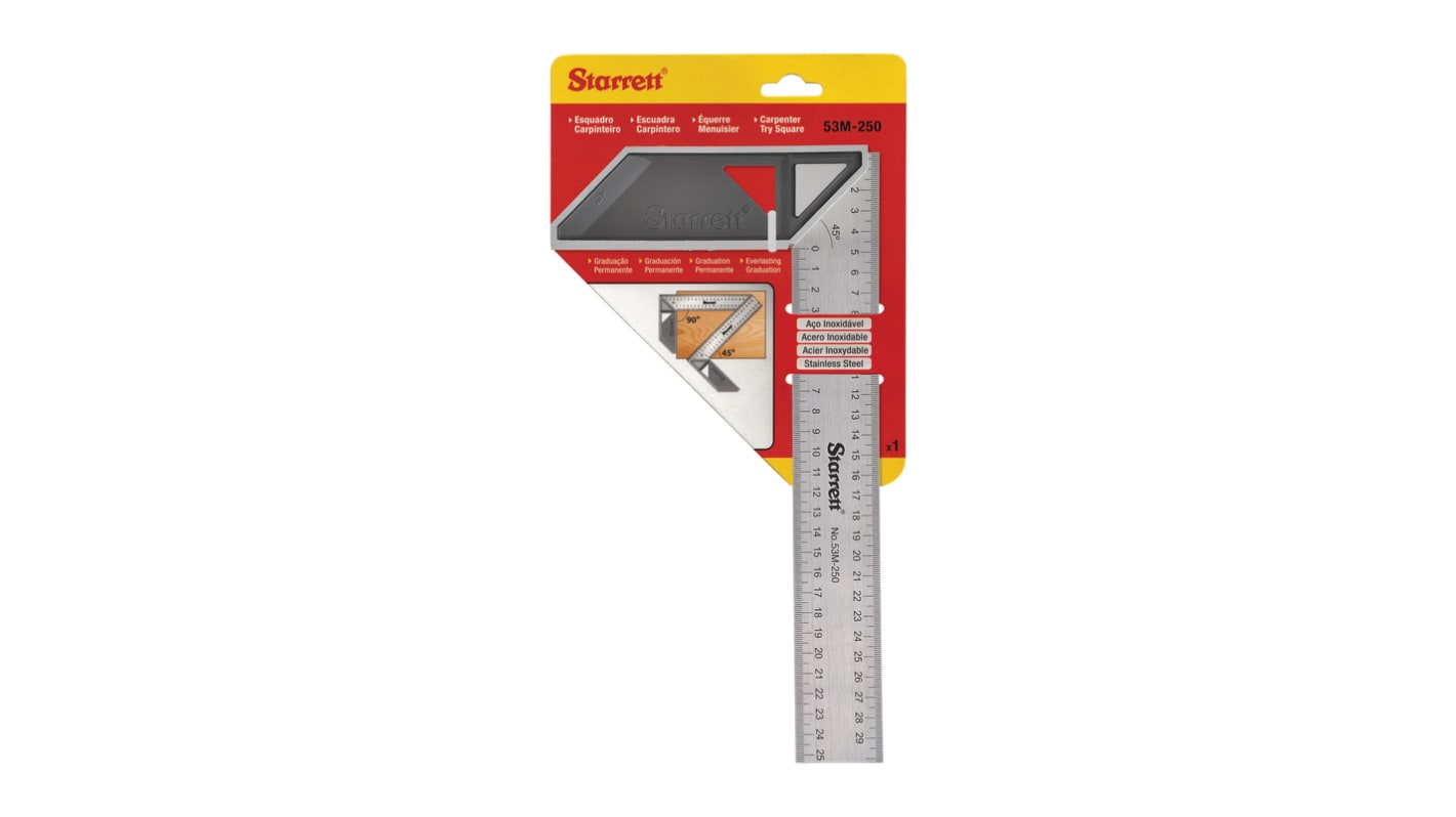 Squadra da falegname Starrett, 250mm x 43 mm,  Imperiale/Metrico