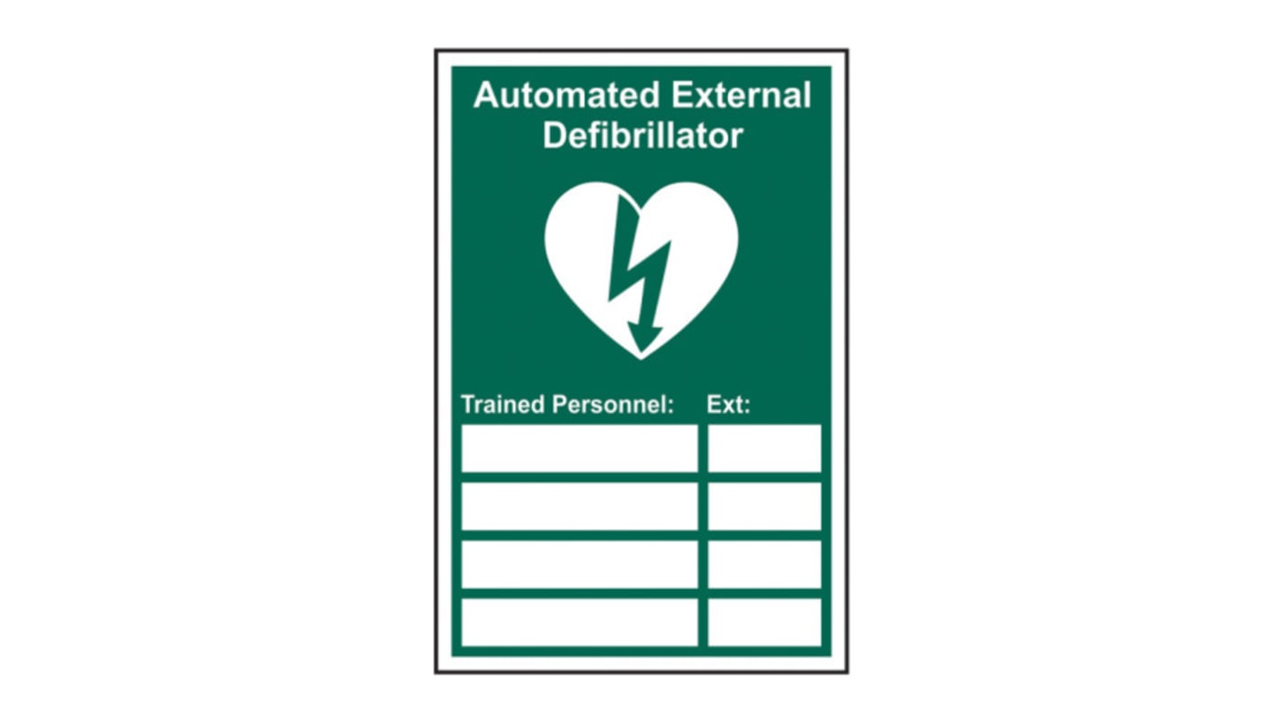 Cartello di condizioni di sicurezza Verde/Bianco Spectrum Industrial 14648, Automated External Defibrillator, Inglese