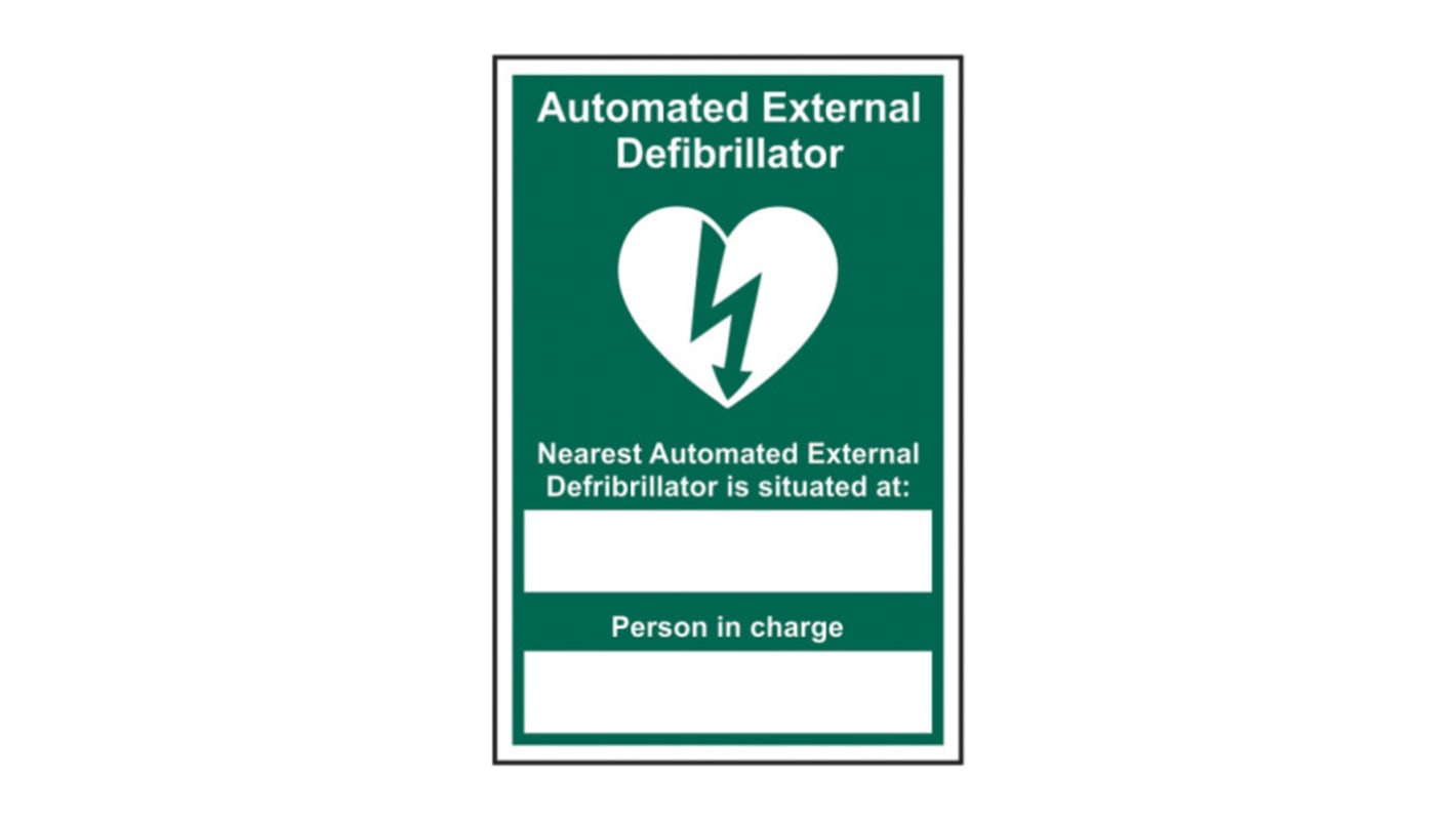 Spectrum Industrial Sicherheitshinweisschild Englisch AED Automated External Defibrillator Selbstklebend Vinyl Grün/Weiß