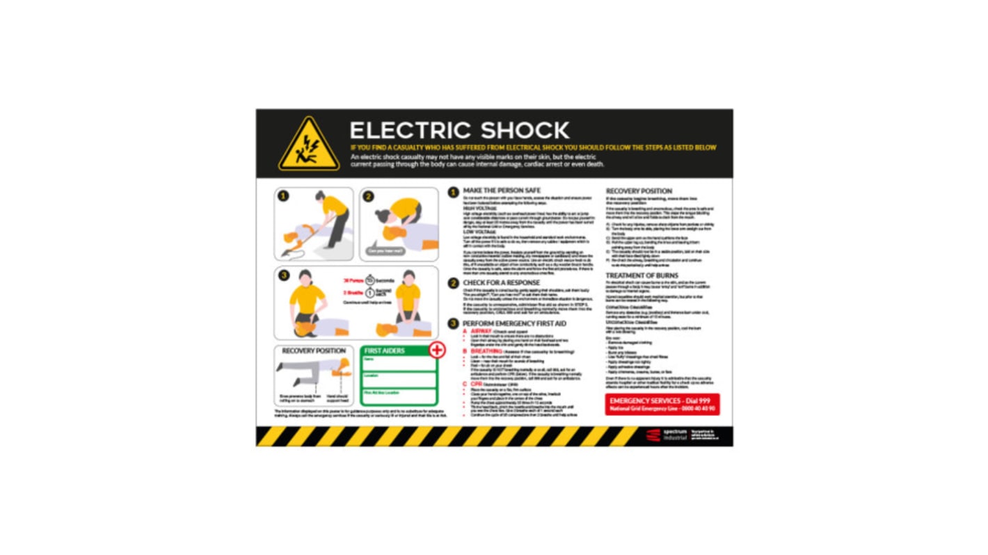 Cartel de seguridad Spectrum Industrial : Descarga eléctrica en Inglés, 594mm x 420 mm