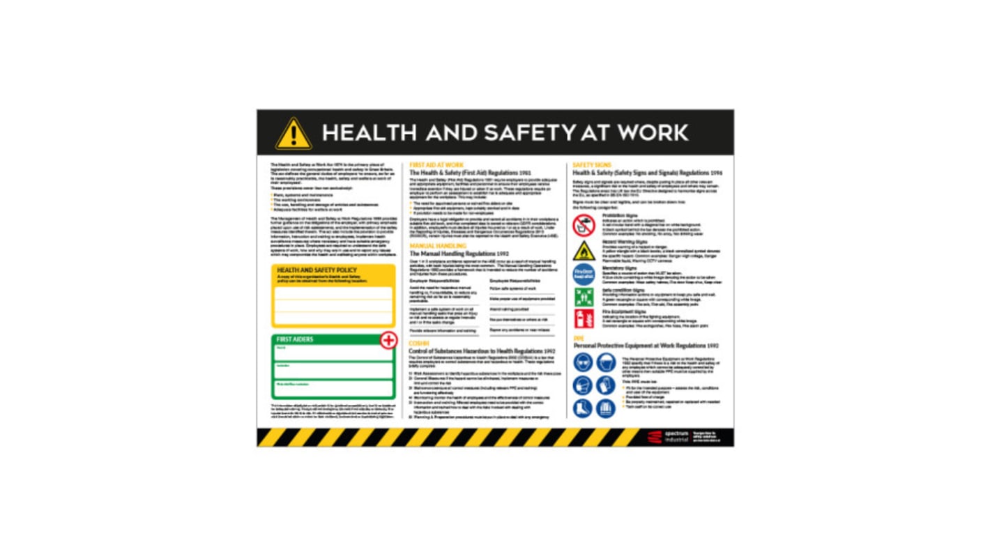 Spectrum Industrial Englisch Sicherheitsplakat, Anleitung zu Gesundheit und Sicherheit am Arbeitsplatz, PVC H 420 mm B