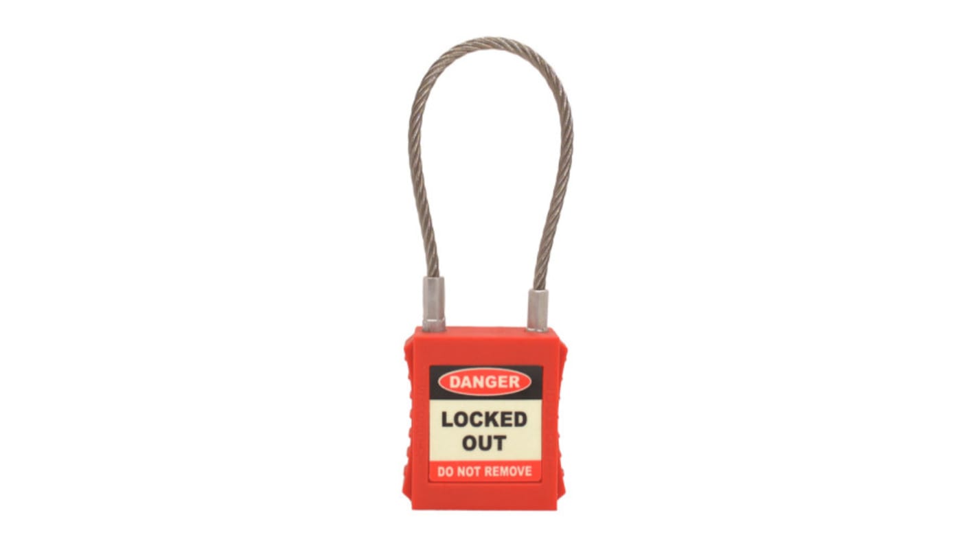 Red Safety Padlock with Wire Shackle