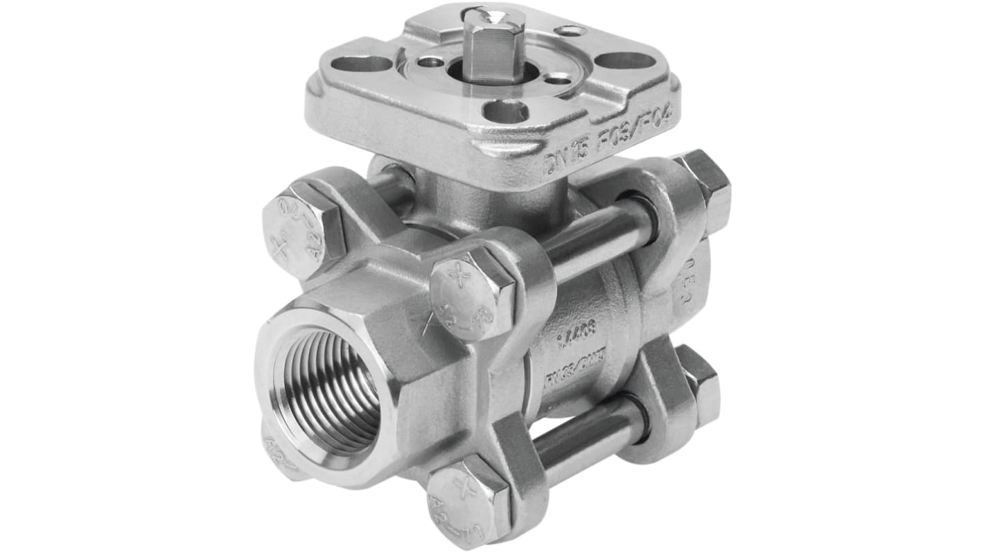 Festo Stainless Steel 2 Way, Ball Valve 1/2in, 15mm, 63bar Operating Pressure