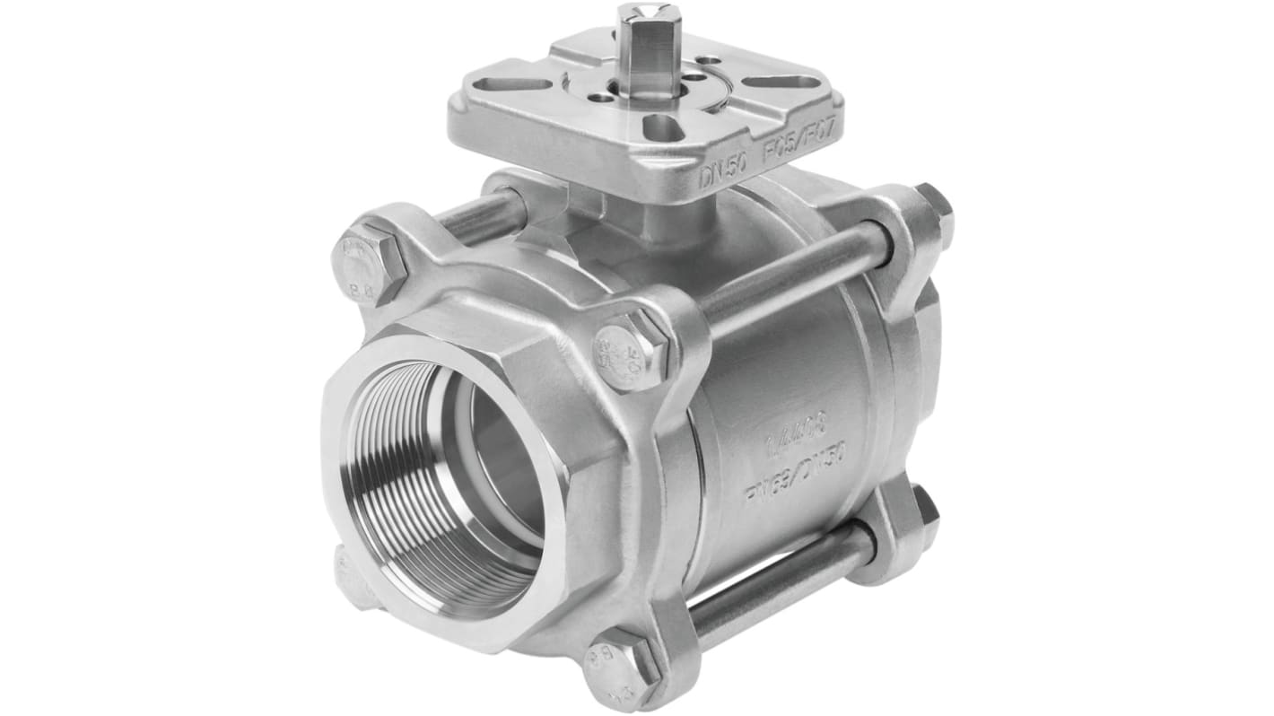 Válvula de bola, Festo, VZBA-2"-GG-63-T-22-F0507-V4V4T, Acero inoxidable, 50mm