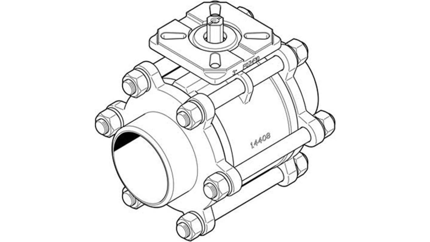 Válvula de bola, Festo, VZBA-3"-WW-63-T-22-F0710-V4V4T, Acero inoxidable, 80mm