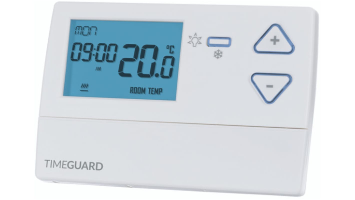 Termostato Timeguard serie Programastat Plus, 0 → 40 °C, alim. 230 V ac, contacto 3A, 230 V ac, NC, NO