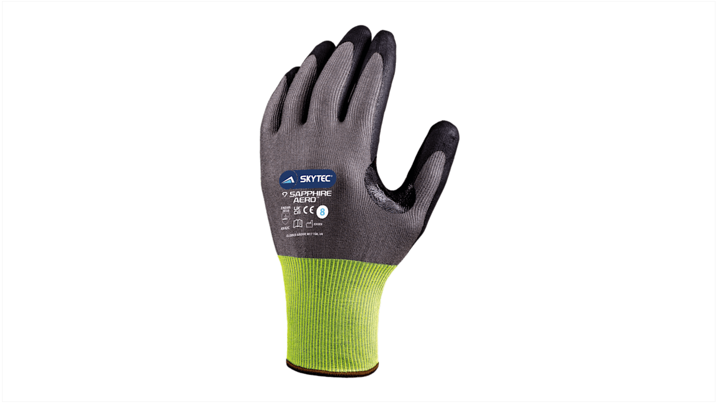 Skytec SAPPHIRE AERO Black, Grey HPPE Cut Resistant Work Gloves, Size 6, XS, Foam Nitrile Coating