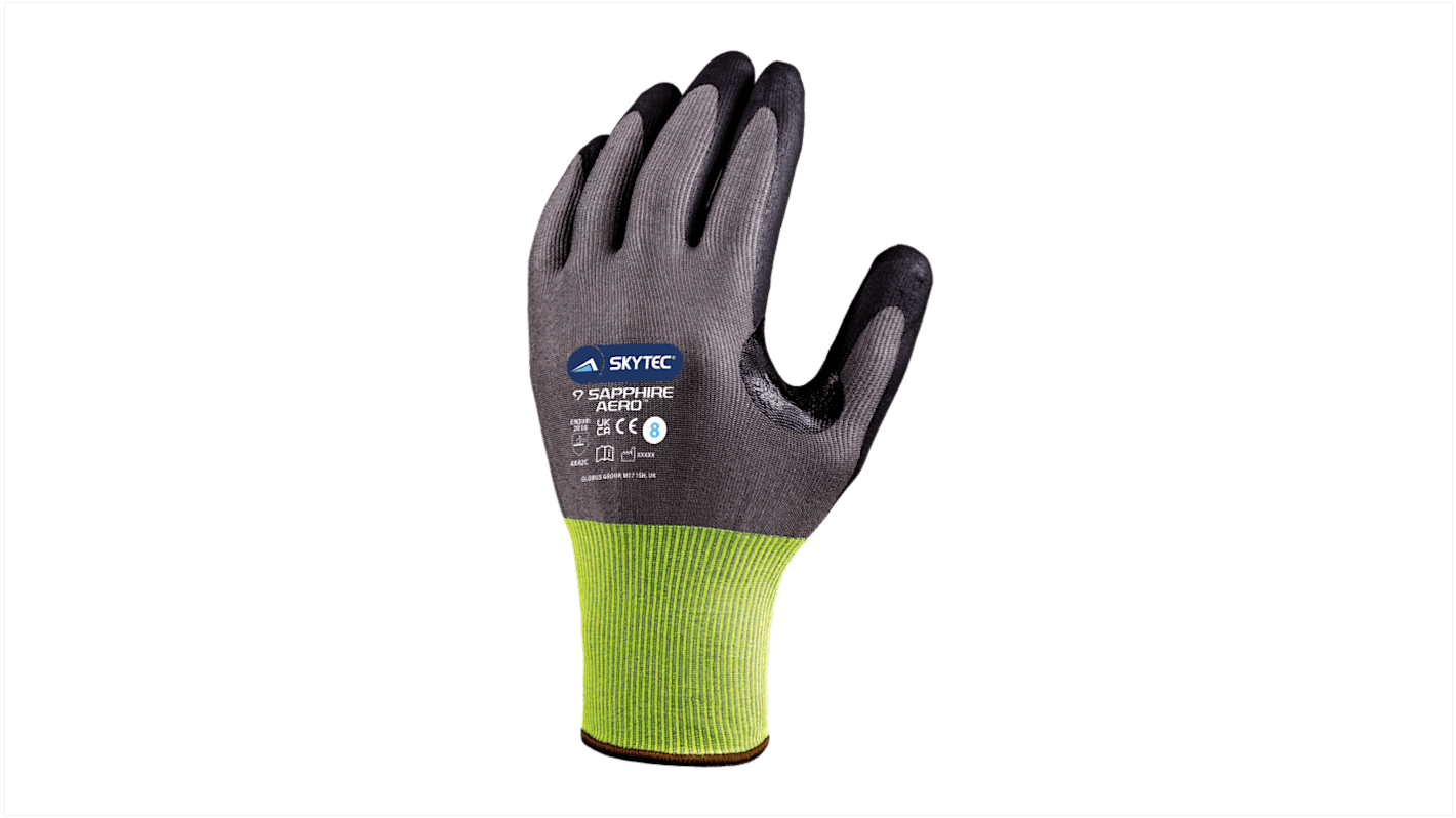 Skytec SAPPHIRE AERO Black, Grey HPPE Cut Resistant Work Gloves, Size 11, XL, Foam Nitrile Coating