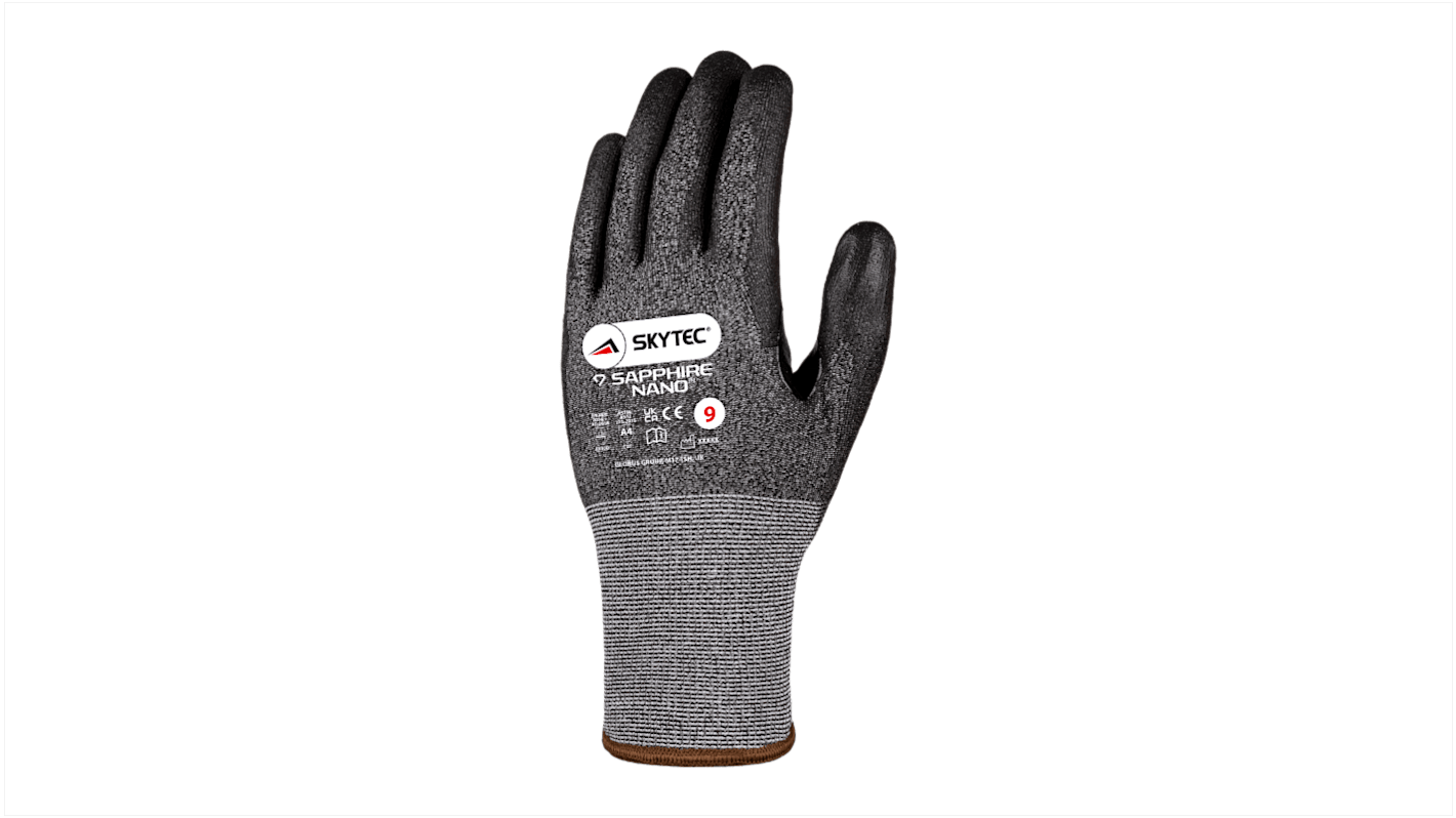 Skytec SAPPHIRE NANO Black Nylon Cut Resistant Work Gloves, Size 10, Polyurethane Coating