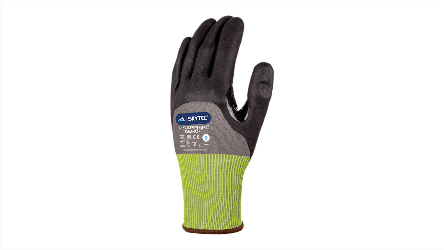 Skytec SAPPHIRE AERO + Black, Grey HPPE Cut Resistant Work Gloves, Size 11, XXL, Foam Nitrile Coating