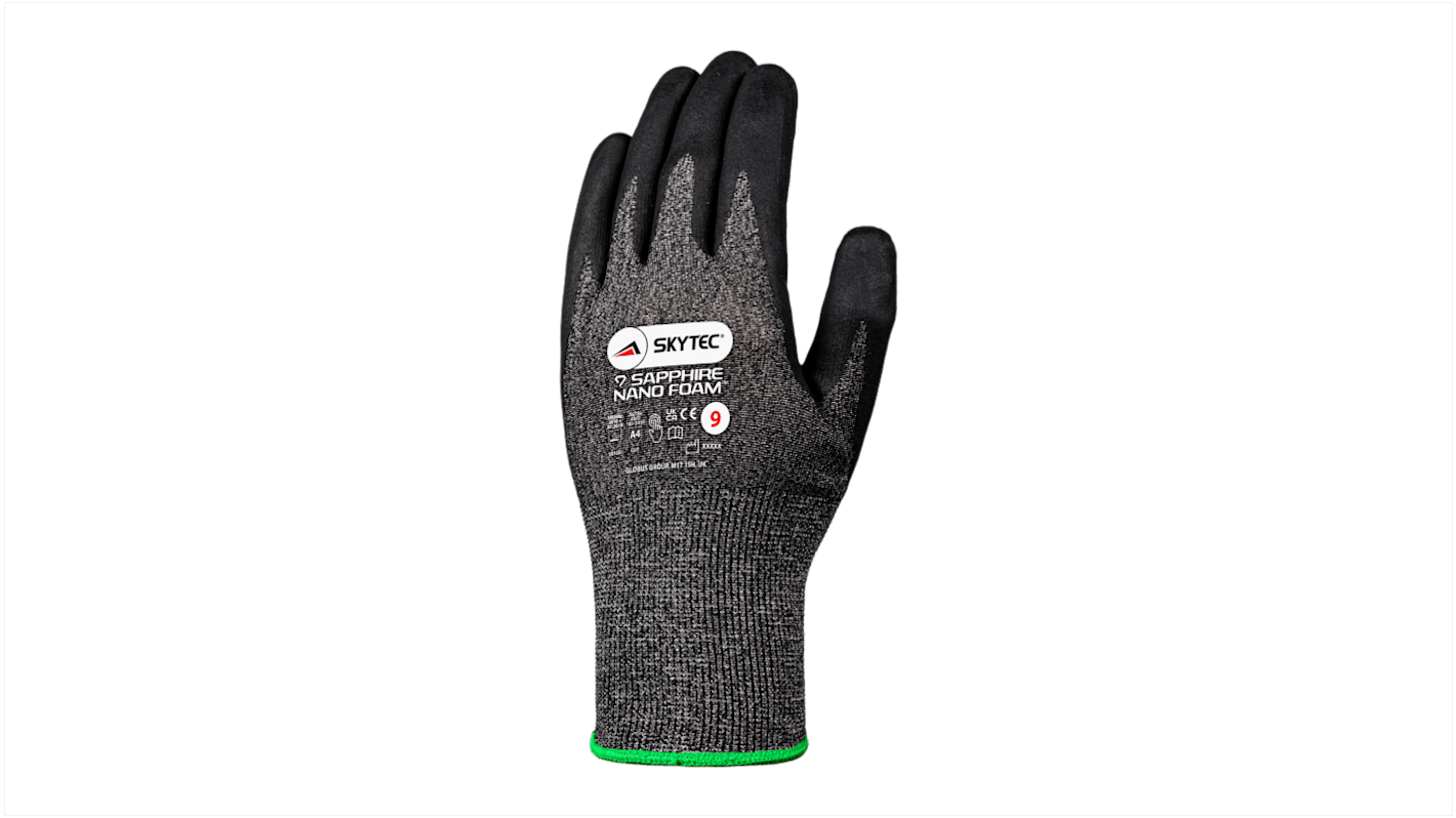Skytec SAPPHIRE NANO FOAM Black HPPE Cut Resistant Work Gloves, Size 6, Foam Nitrile Coating
