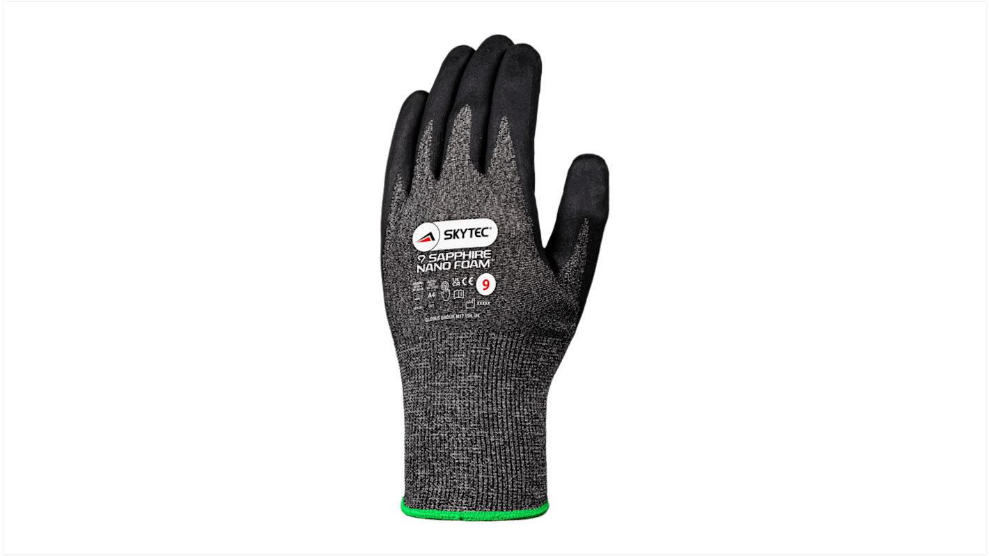 Skytec SAPPHIRE NANO FOAM Black HPPE Cut Resistant Work Gloves, Size 7, Foam Nitrile Coating