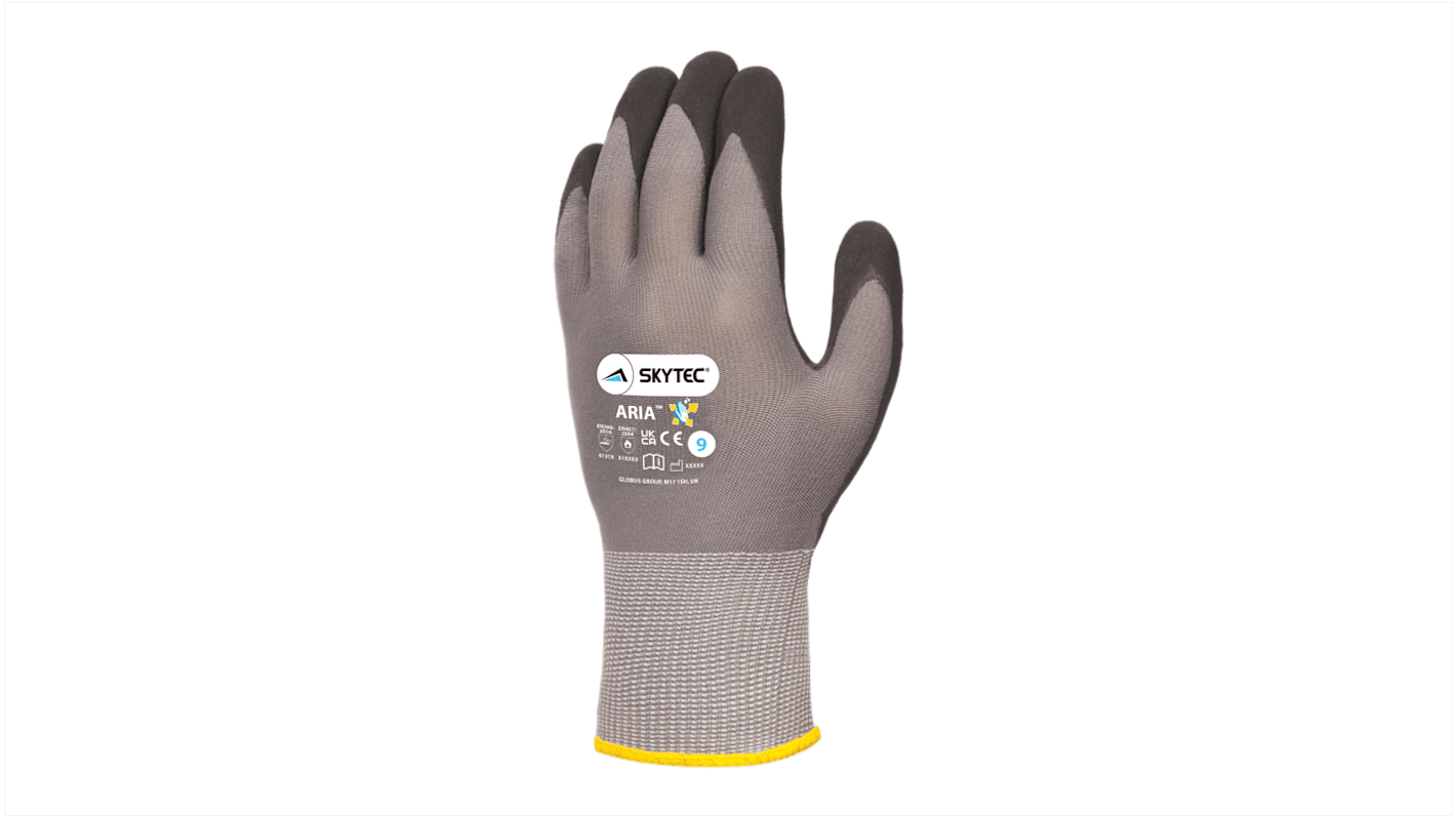 Skytec ARIA Black/Grey Nylon Cut Resistant Work Gloves, Size 7, Foam Nitrile Coating