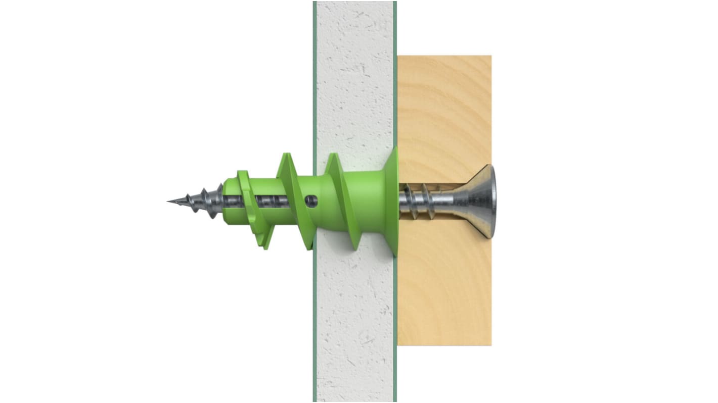 Fischer Bauplattenbefestigungen Typ Gipskartonbefestigung L. 22mm Senkkopf Grün