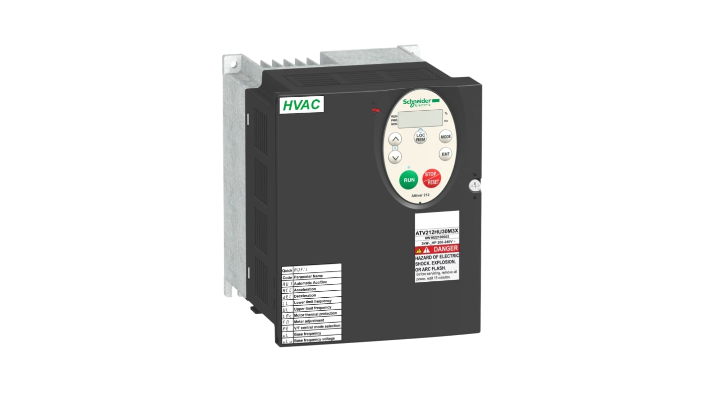 Schneider Electric Variable Speed Drive, 4 kW, 3 Phase, 240 V, 13 A, ATV212 Series