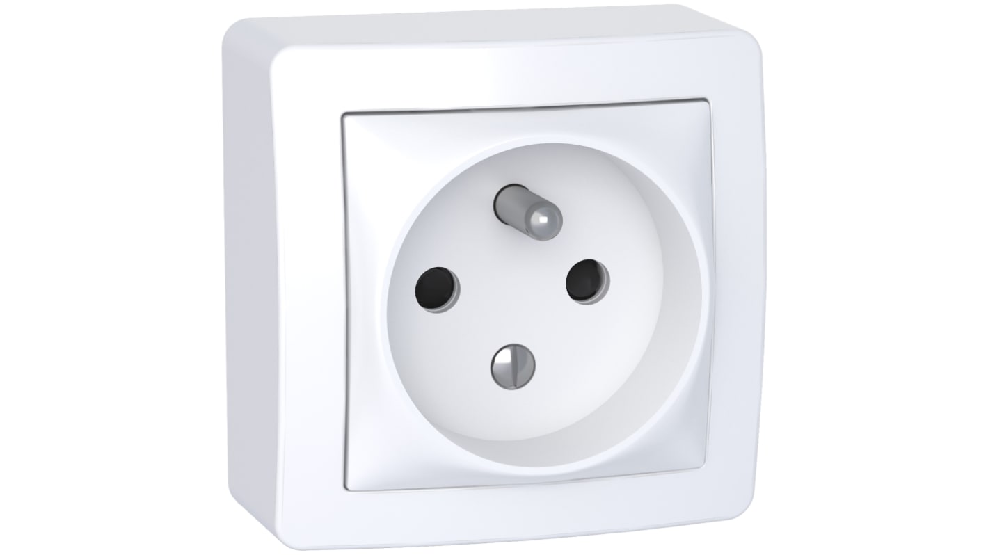 Schneider Electric White 1 Gang Plug Socket, 2 Poles, 16A, Type E - French, Indoor Use