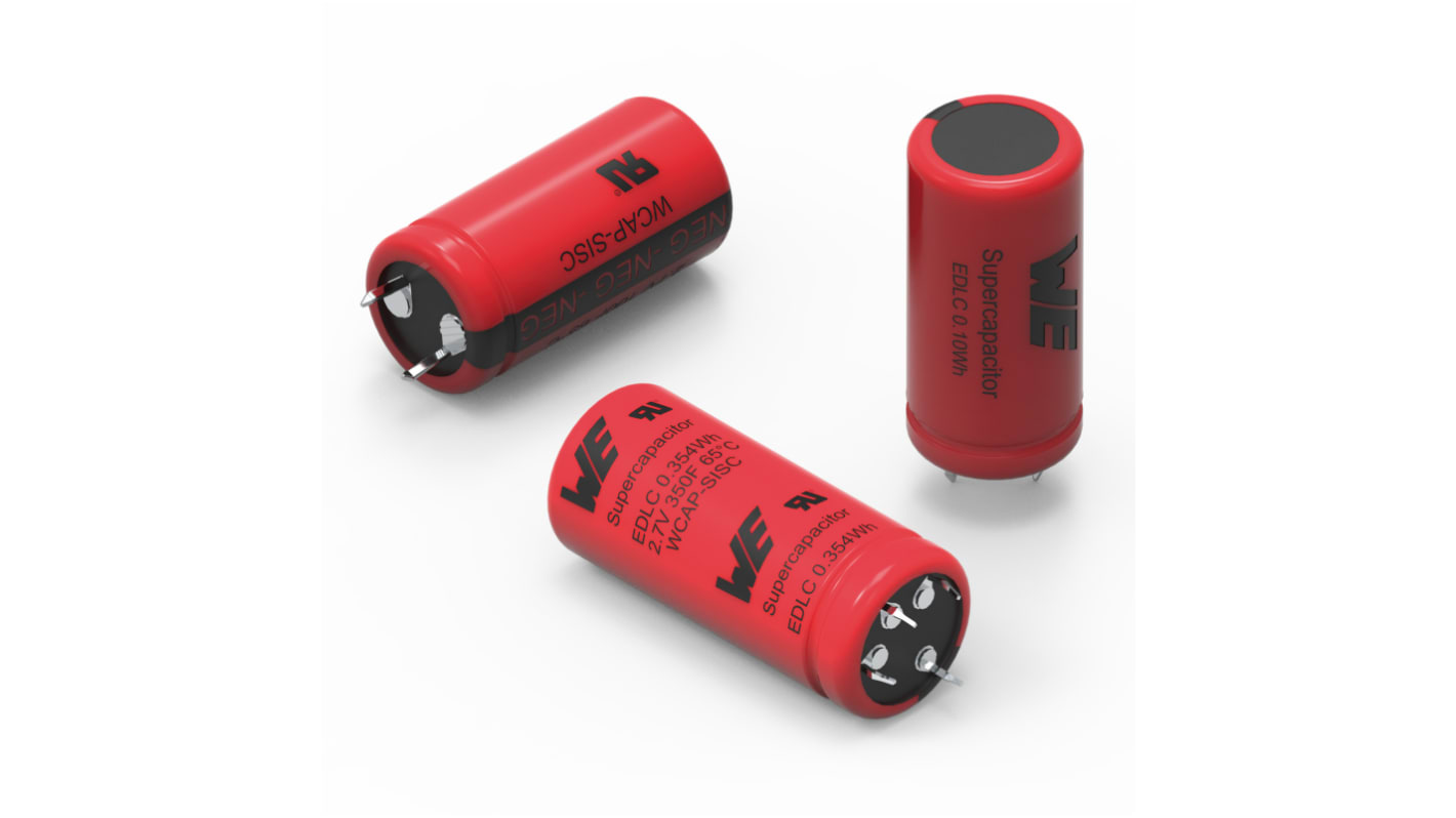 Wurth Elektronik 100F Supercapacitor -10 → +30% Tolerance, WCAP-SISC 2.7V dc, Through Hole