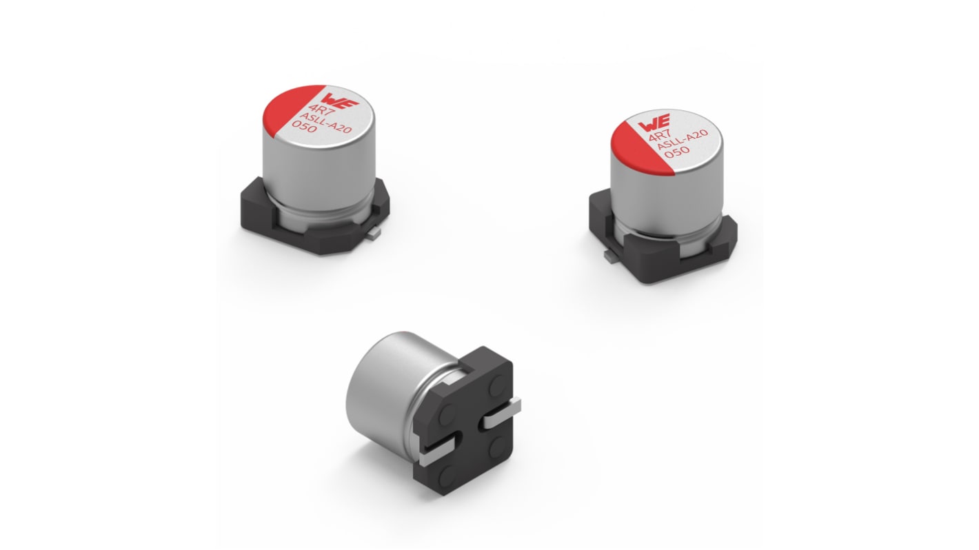 Würth Elektronik, SMD Aluminium-Elektrolyt Aluminium-Polymer-Kondensator 22μF / 63V dc