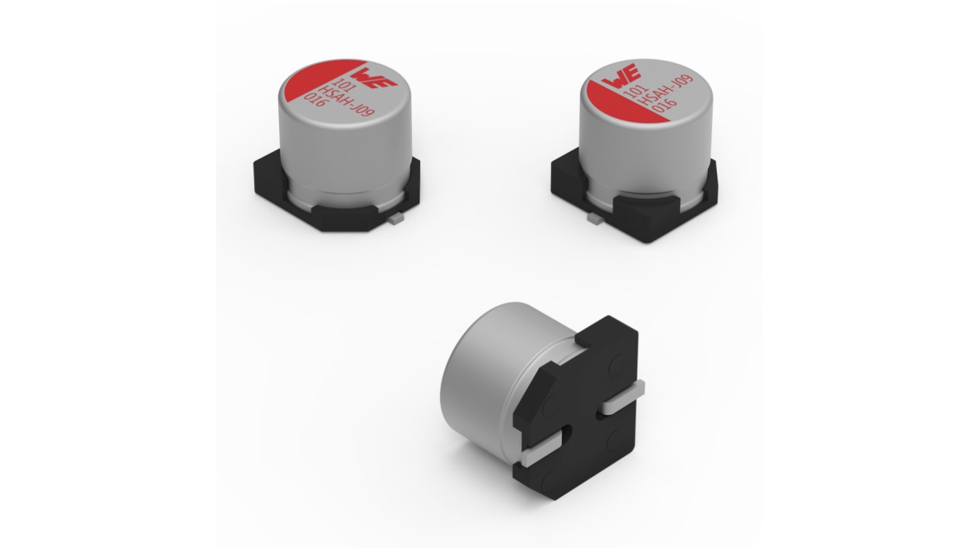 Würth Elektronik, SMD Aluminium-Polymer-Kondensator 100μF / 16V dc