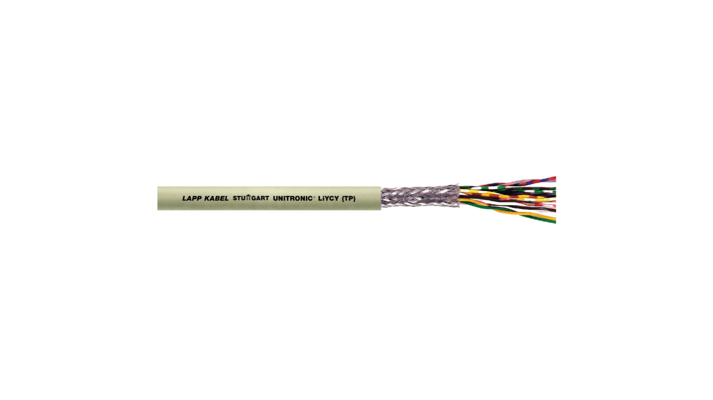 Lapp UNITRONIC Data Cable, 2 Cores, 0.75 mm², LiYCY, Unscreened, 100m, Grey PVC Sheath