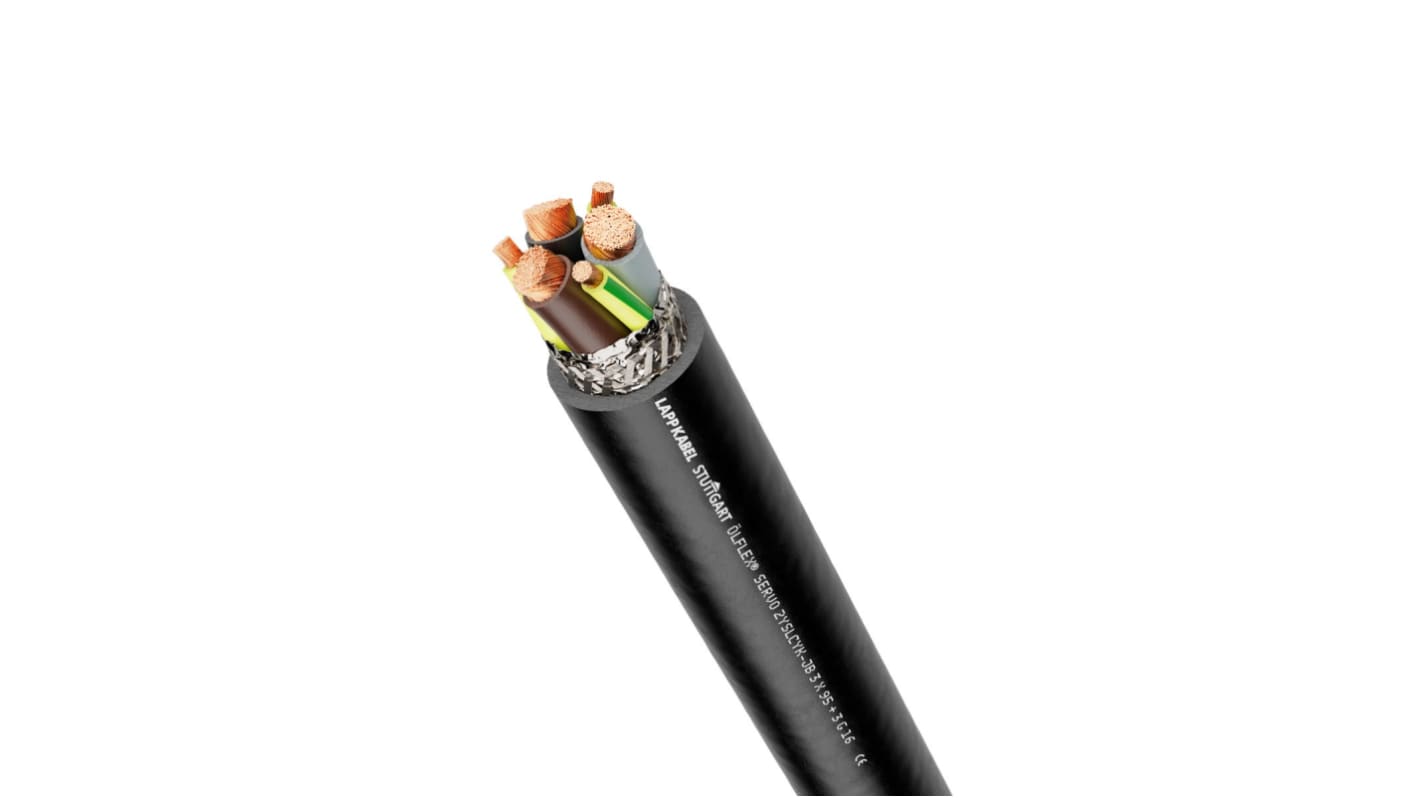 Cable de alimentación Apantallado Lapp de 3 núcleos, 0,5 mm², long. 100m, 1 kV, funda de PVC, Negro