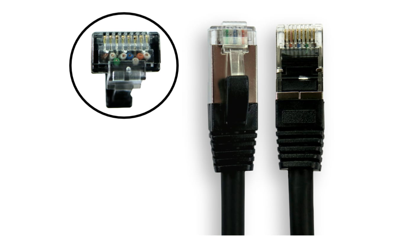 RS PRO Cat8 Straight Male RJ45 to Straight Male RJ45 Cat8 Cable, S/FTP, Black LSZH Sheath, 1m, LSZH