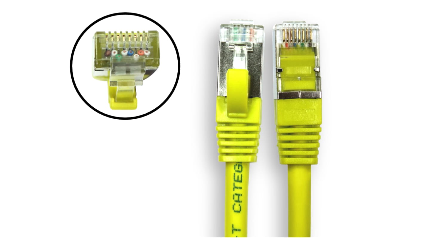 Cable Cat8 Cat8 S/FTP RS PRO de color Amarillo, long. 2m, funda de LSZH, Baja emisión de humos y libre de halógenos