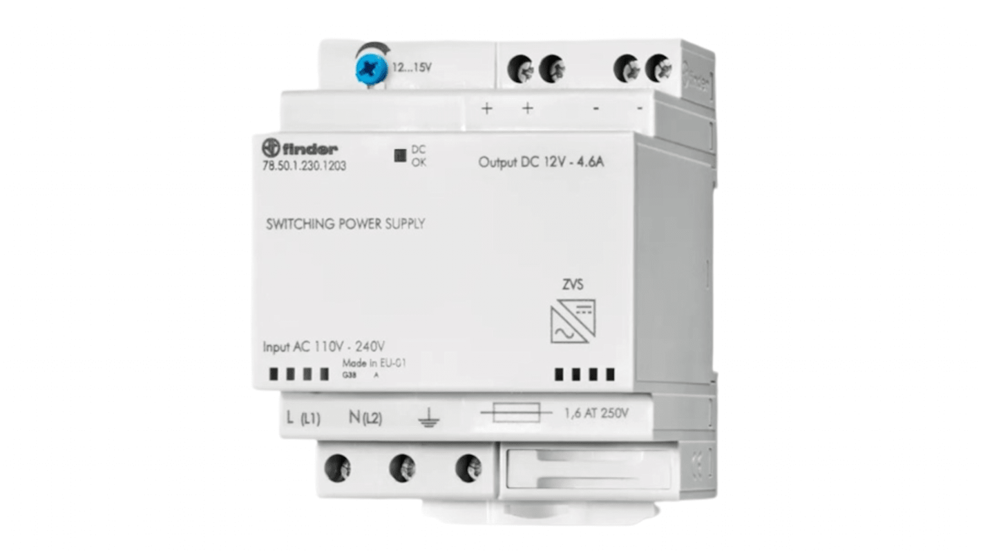 Fuente de alimentación conmutada integrada (SMPS) Finder, 12V dc, 4.6A, 50W