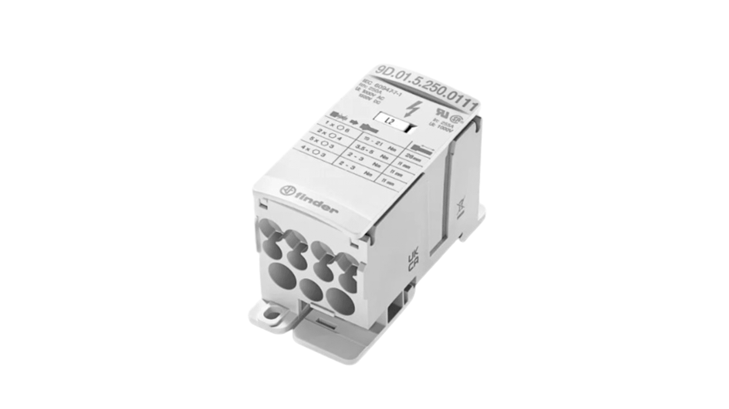 Finder Non-Fused Terminal Block, 8 Way, 35mm², 100kA, 1000/1500 V AC/DC, White