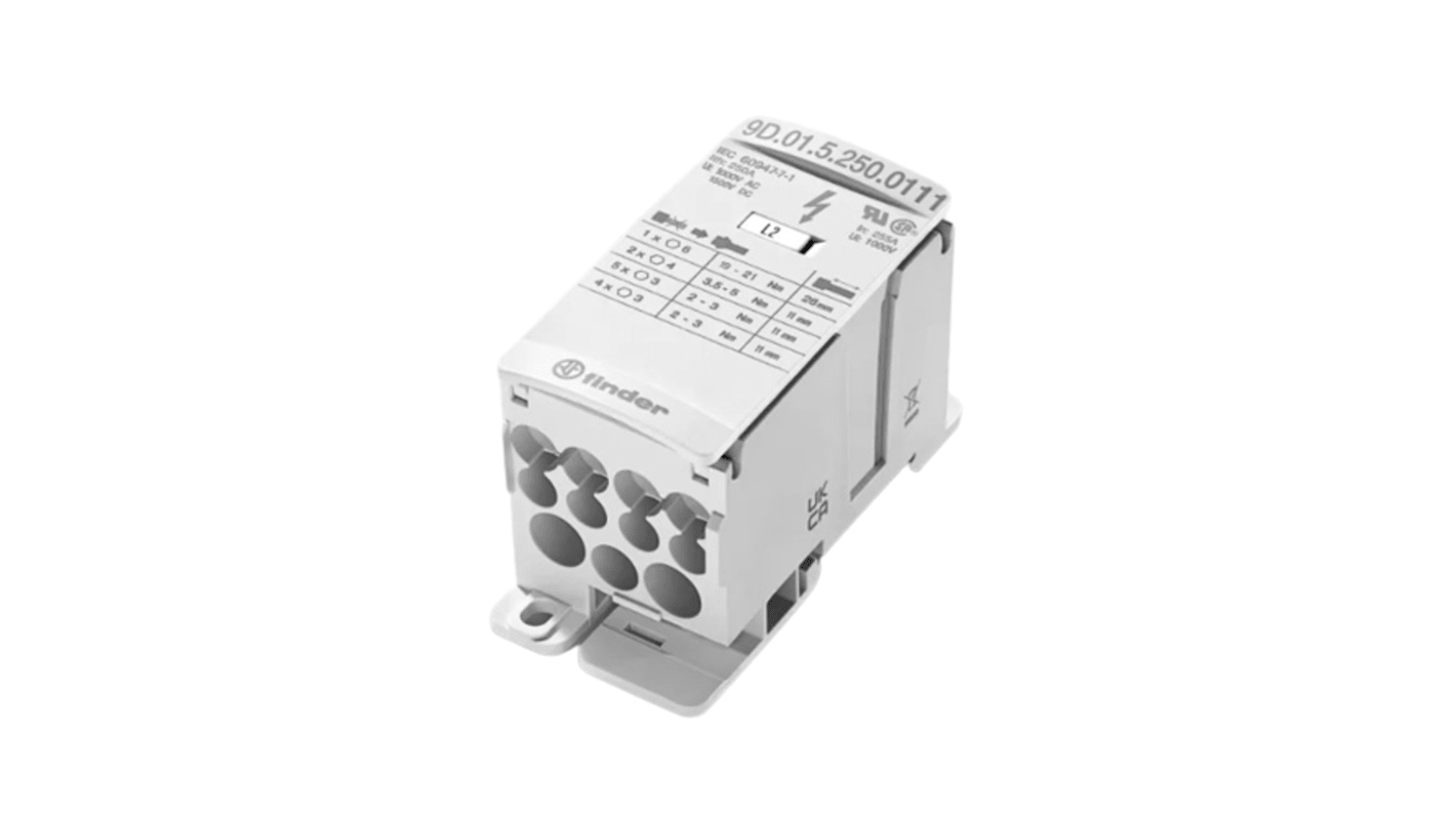 Finder Non-Fused Terminal Block, 12 Way, 70mm², 100kA, 1000/1500 V AC/DC, White