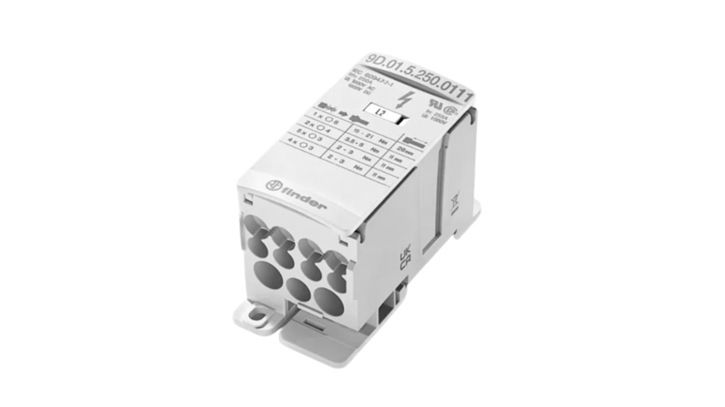 Finder Non-Fused Terminal Block, 12 Way, 185mm², 100kA, 1000/1500 V AC/DC, White