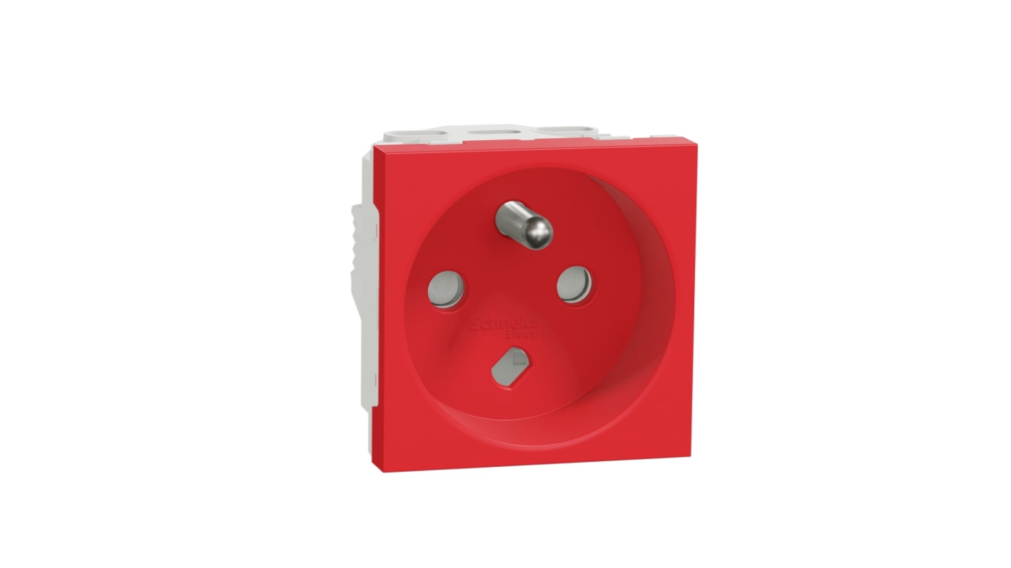 Schneider Electric, New Unica IP3X Red Flush Mount 2P+E Socket Socket, Rated At 16A, 250 V