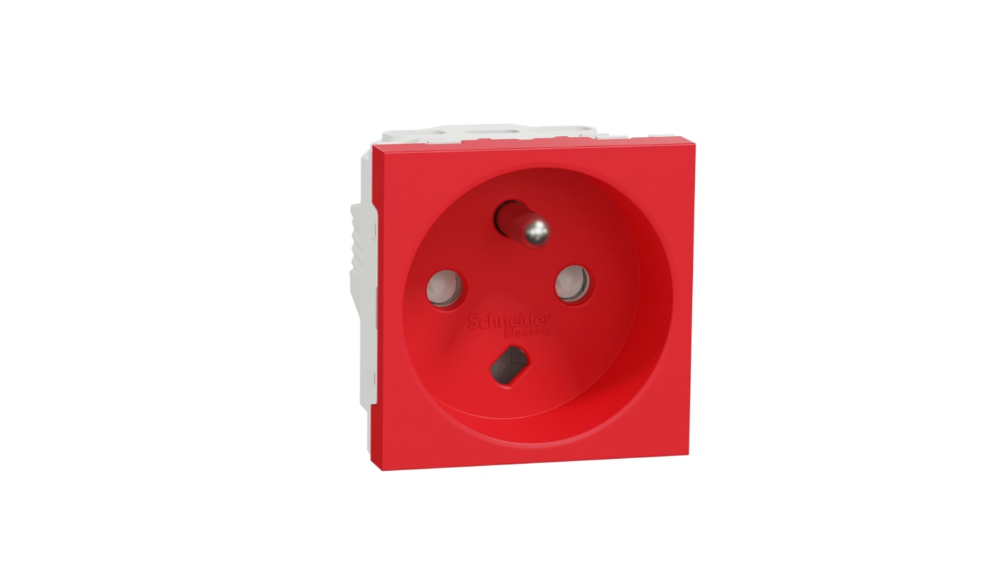 Schneider Electric, New Unica IP3X Red Flush Mount 2P+E Socket Socket, Rated At 16A, 250 V