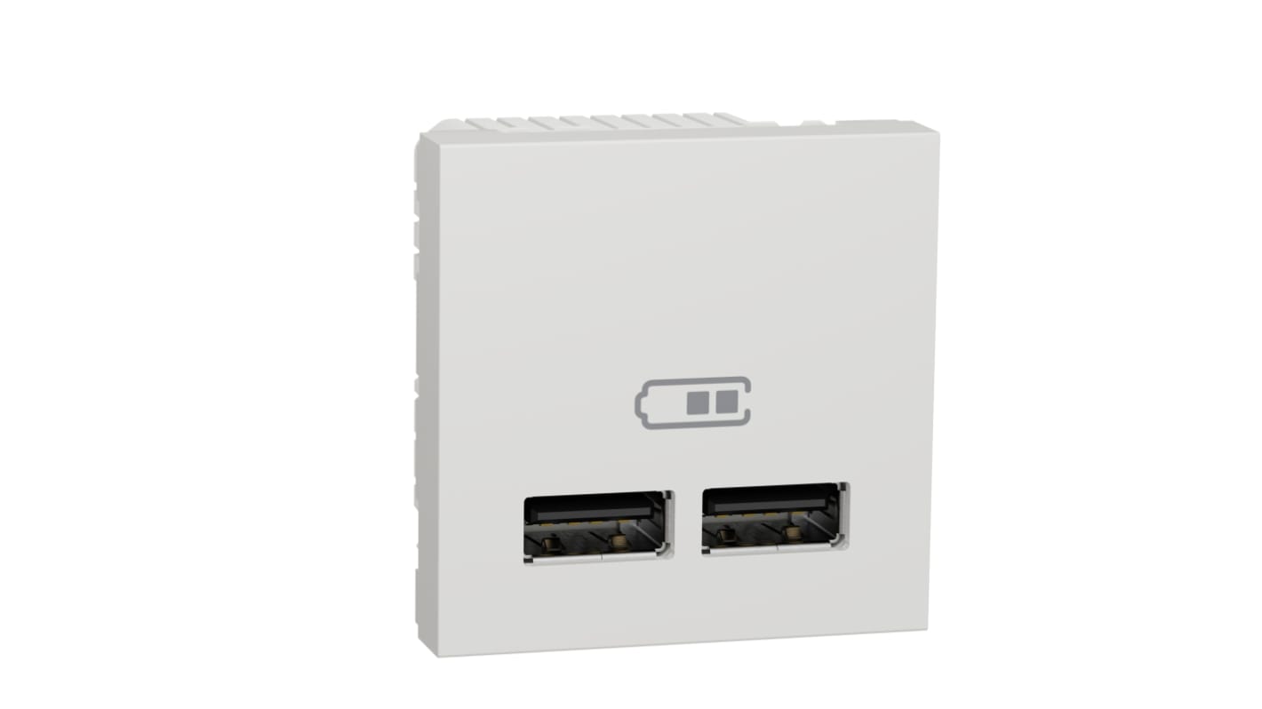 Schneider Electric White 2 Gang USB Socket, 2.1A, USB A