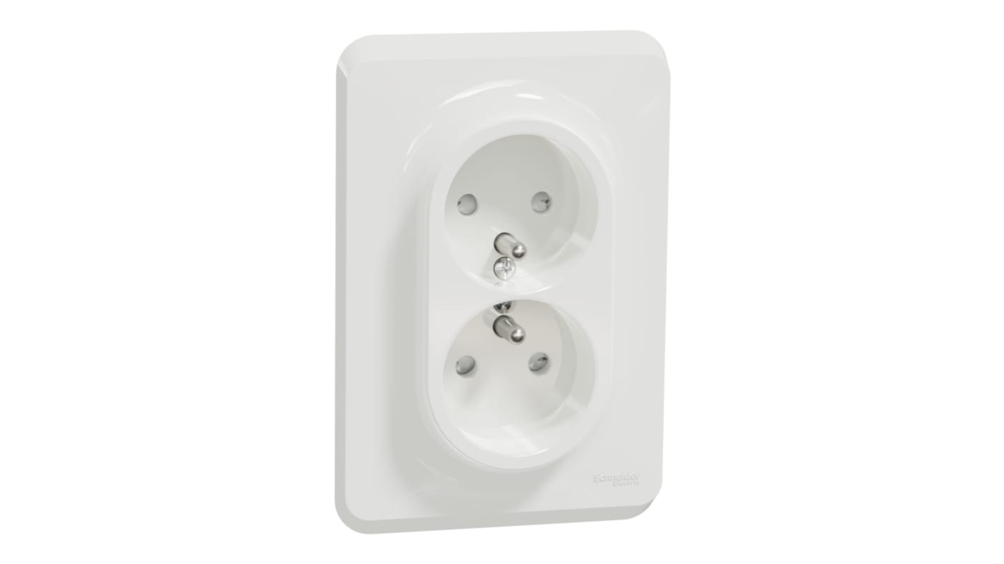 Schneider Electric, New Unica IP4X White Flush Mount 2P + E Vertical Socket Socket, Rated At 16A, 250 V