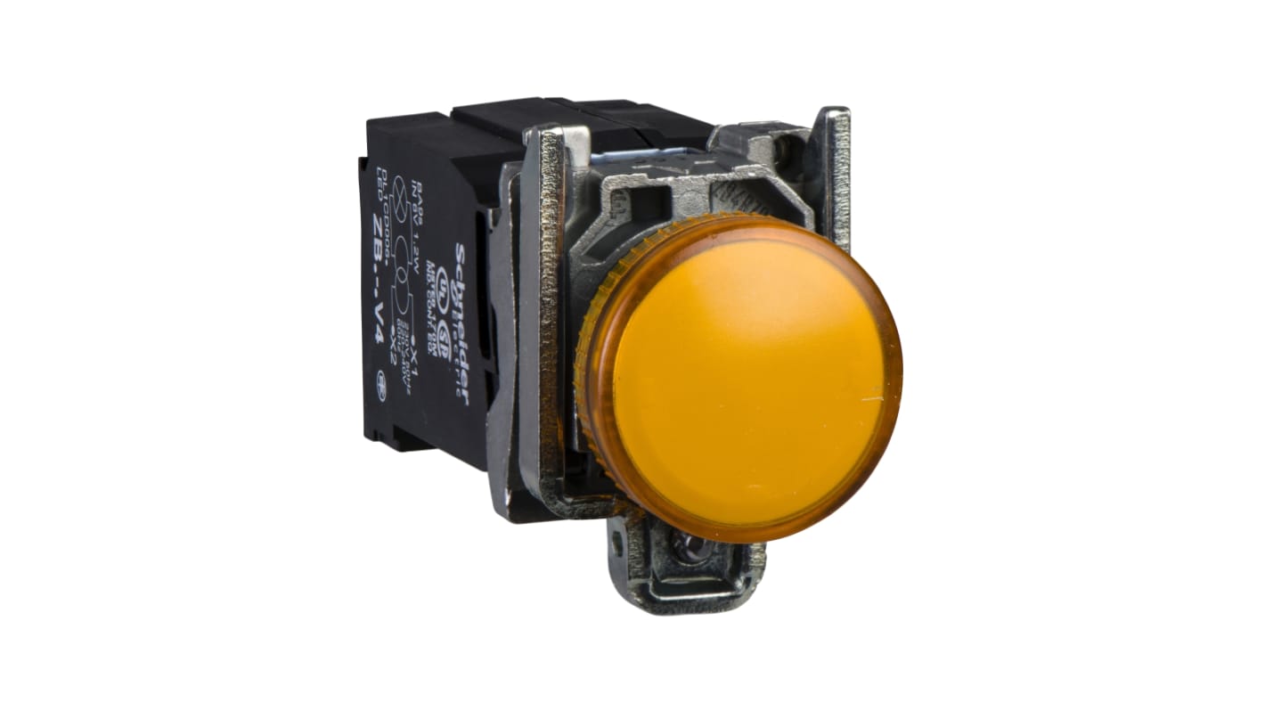 Schneider Electric, XB4, Flush Mount Orange Incandescent Pilot Light, 22mm Cutout, IP66, IP67, IP69(IP69K), Round, 110