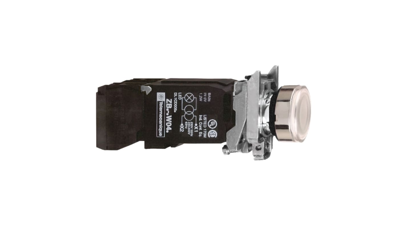 Pulsador Schneider Electric XB4, color de botón Plata, 110 → 120V, IP66, IP67, IP69