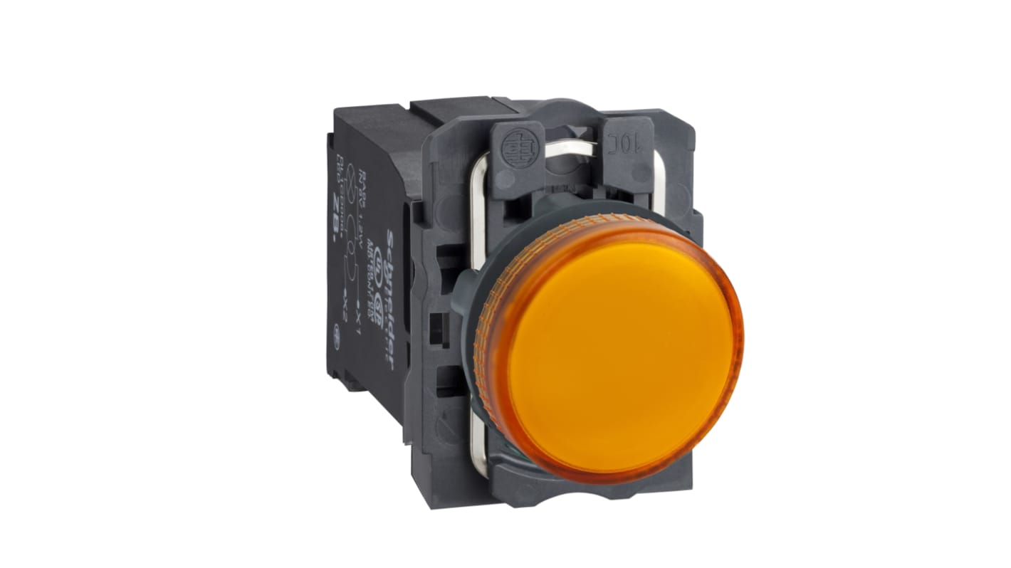 Schneider Electric, XB5, Flush Mount Orange Incandescent Pilot Light, 22mm Cutout, IP66, IP67, IP69(IP69K), Round, 230