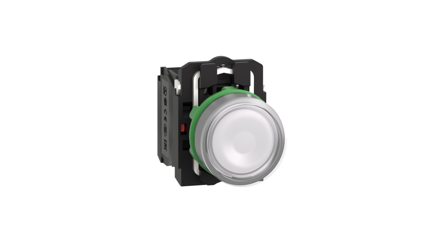 Pulsador Schneider Electric XB5, color de botón Blanco, SPDT, 24V, IP66, IP67, iluminado