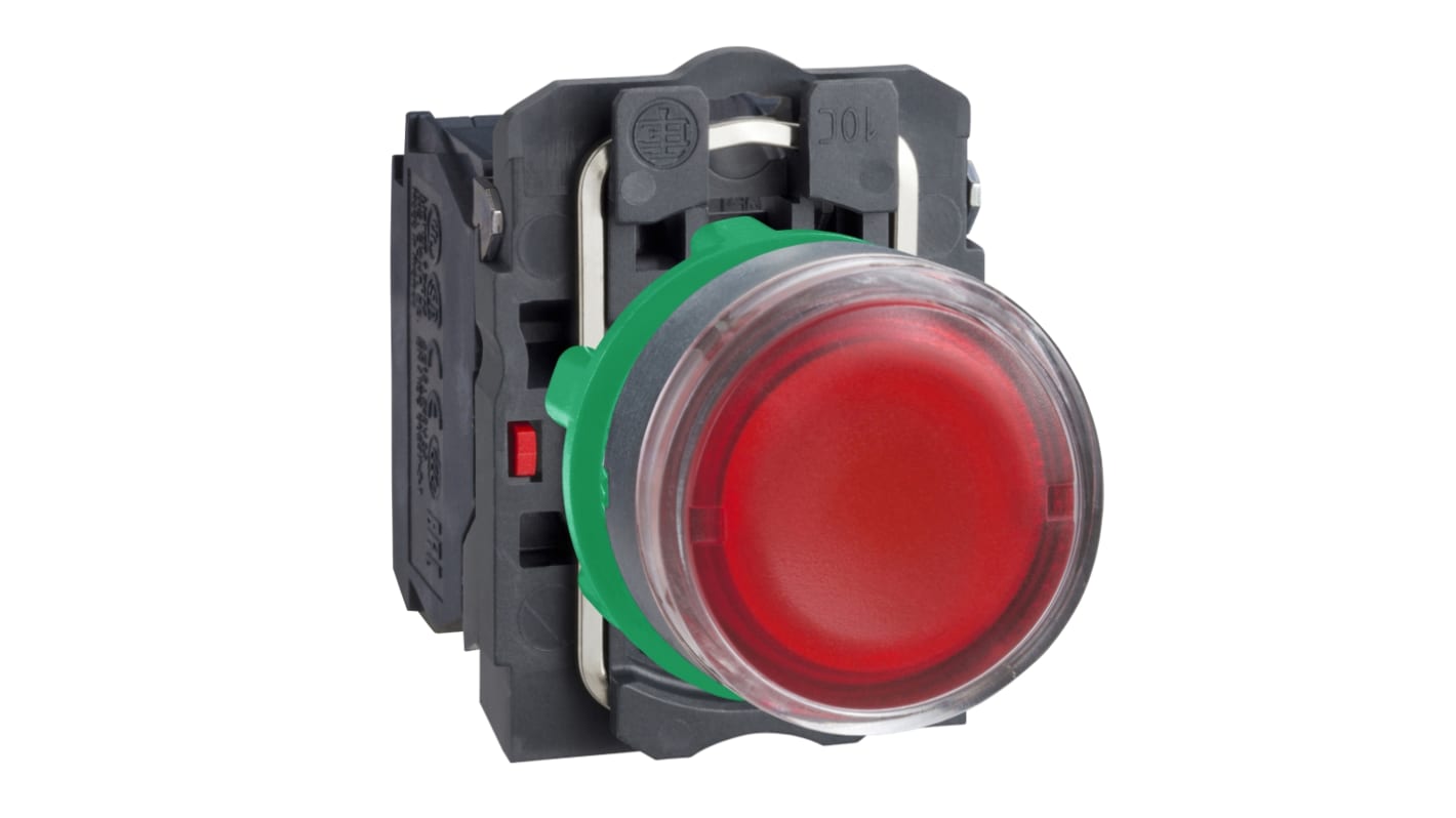 Schneider Electric XB5 Series Illuminated Push Button, 22mm Cutout, 1NO + 1NC, 240V, IP66, IP67, IP69