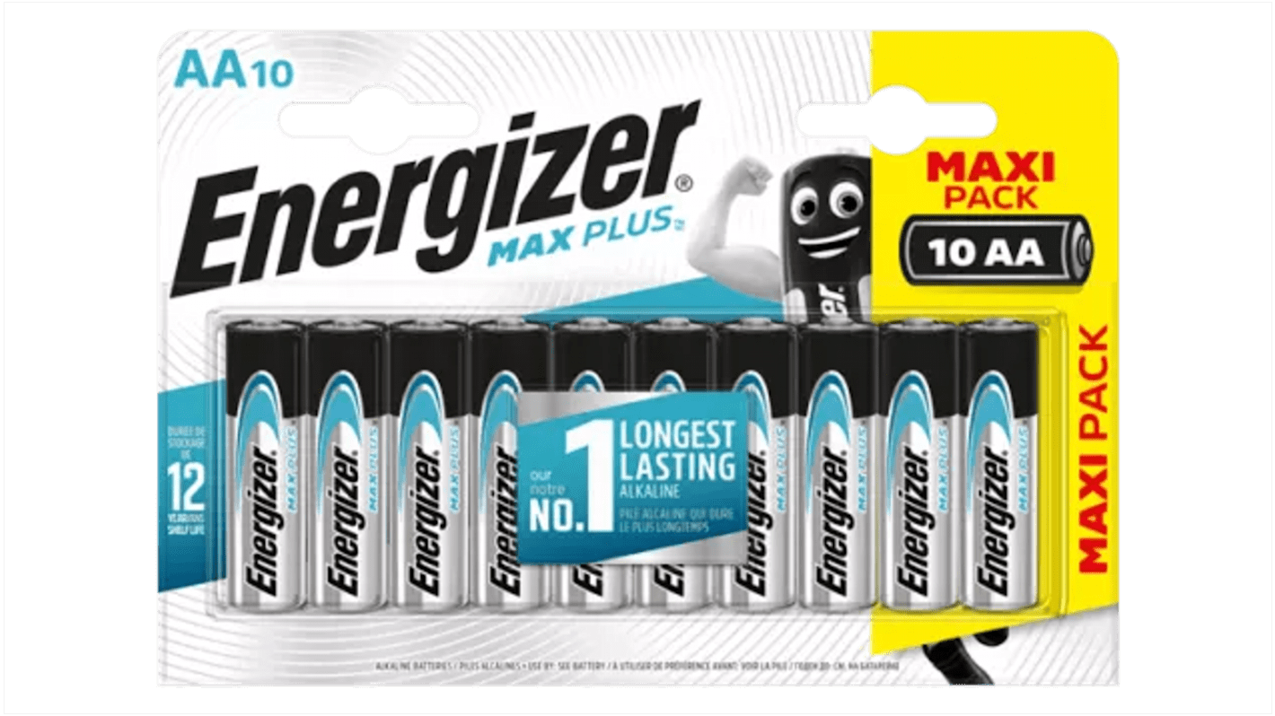 Energizer MAX PLUS Energizer 1.5V Alkaline, zink-mangandioxid, Flad kontakt Terminal LR6, AA batterier