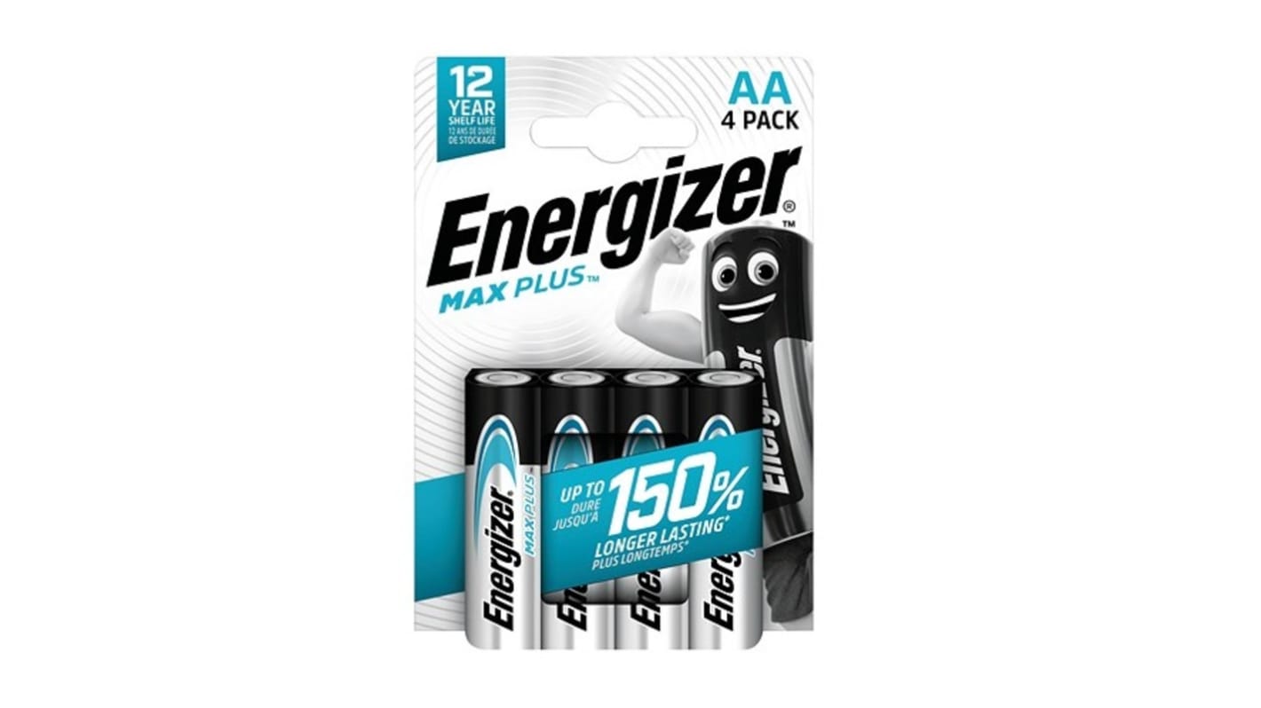 Energizer Energizer MAX PLUS Alkaline, Zinc Manganese Dioxide AA Batteries 1.5V
