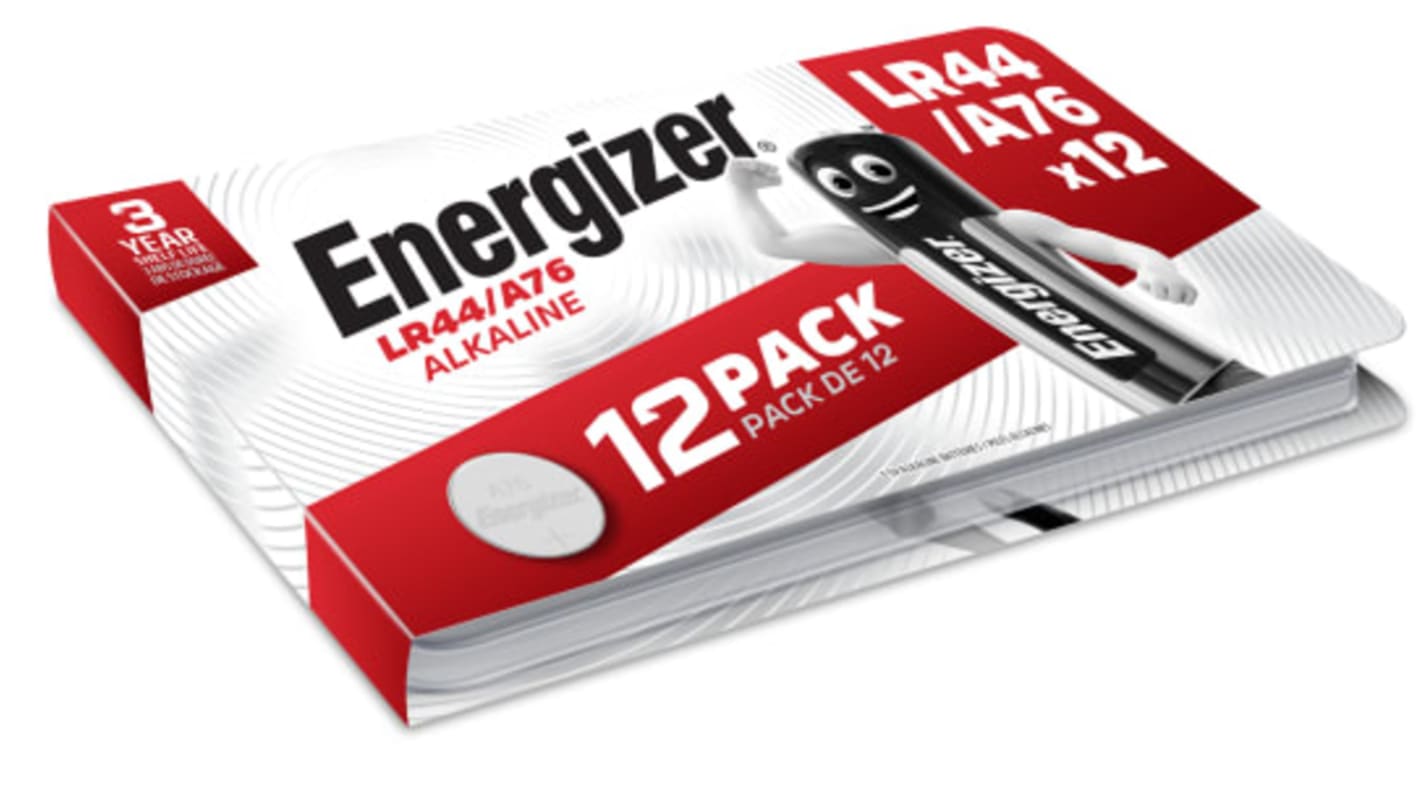 Batteria a bottone Energizer LR44, Alcalina al diossido di manganese, 1.5V, 175mAh, terminale Standard